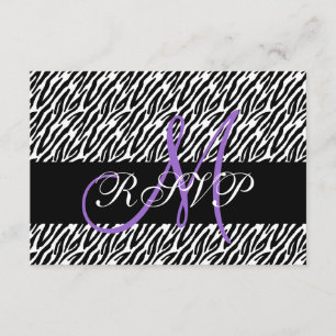 Purple Monogram Zebra Print Wedding RSVP Card