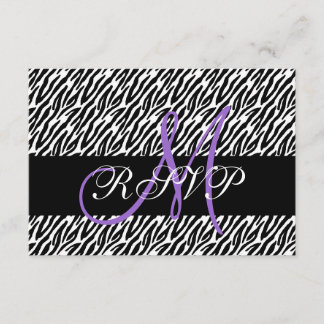 Purple Monogram Zebra Print Wedding RSVP Card