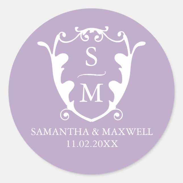 Purple Monogrammed Wedding Stickers (Front)