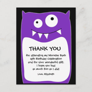 Purple Monster Bash Thank You Card (Flat)