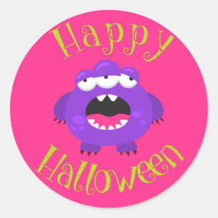 Purple Monster Fun Kids Halloween Party Classic Round Sticker