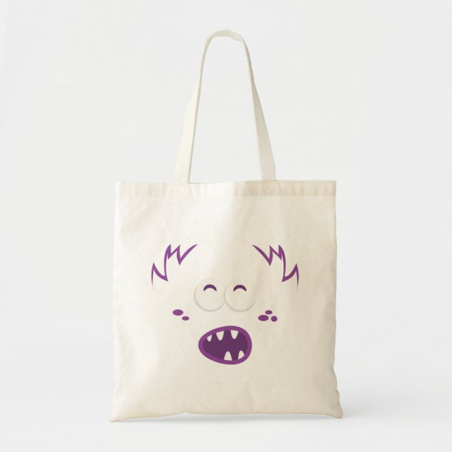 Purple Monster Kawaii Face Tote Bag (Front)