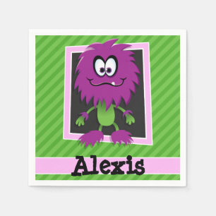 Purple Monster on Green Stripes Napkin