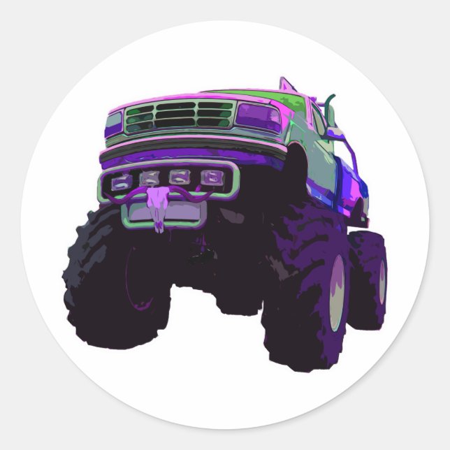 Purple Monster Truck Classic Round Sticker (Front)