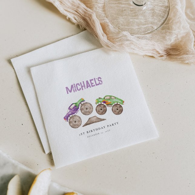 Purple Monster Trucks Bash Birthday  Napkin (Creator Uploaded)
