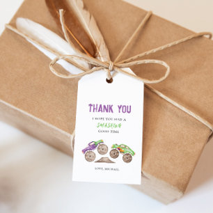 Purple Monster Trucks Birthday Gift Tag