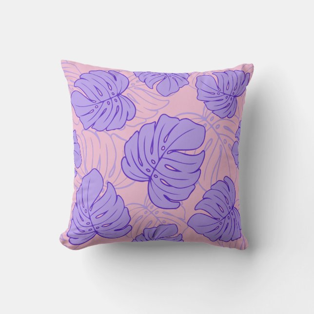 Purple Monstera Leaves Cushion (Front)