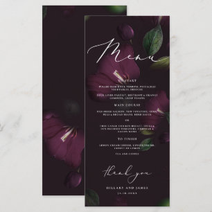 Purple Moody Blooms Calligraphy Wedding Dinner Menu