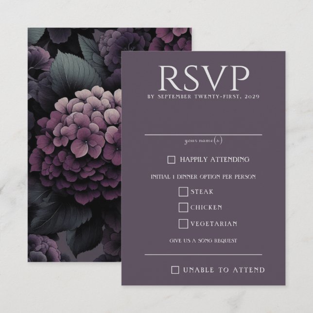 Purple Moody Floral Food Choices RSVP Card (Front/Back)