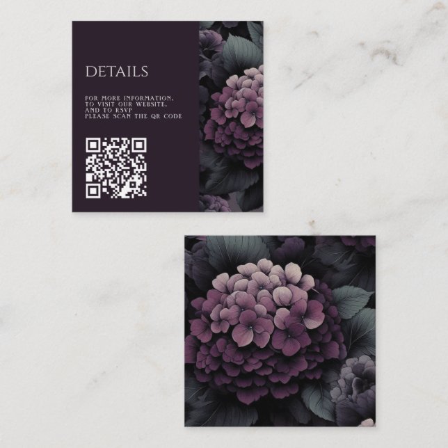 Purple Moody Floral QR Code Enclosure Card (Front/Back)