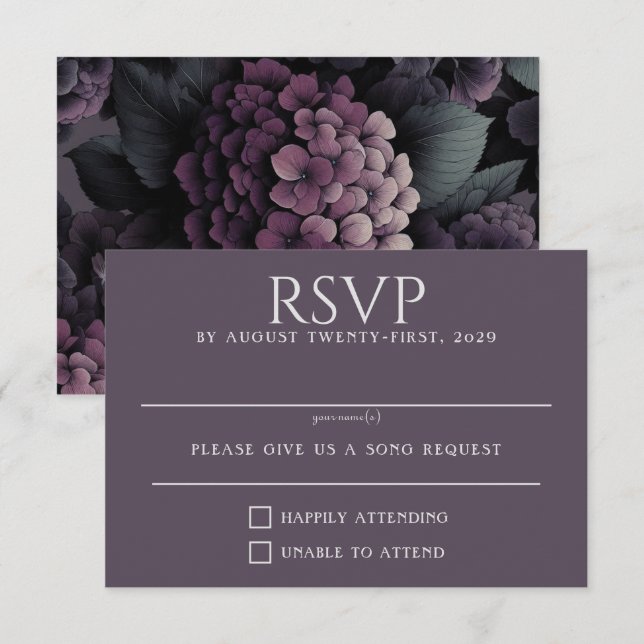 Purple Moody Floral RSVP Card (Front/Back)