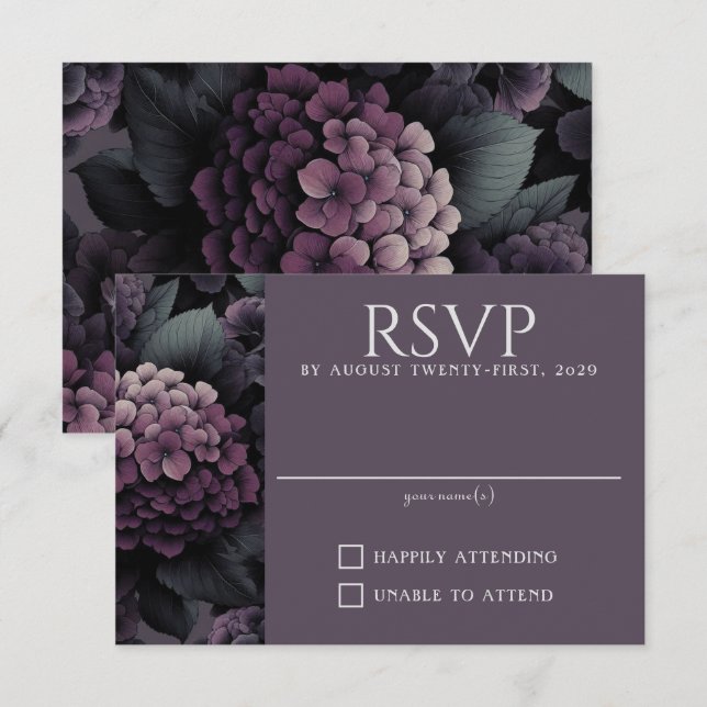 Purple Moody Floral RSVP Card (Front/Back)