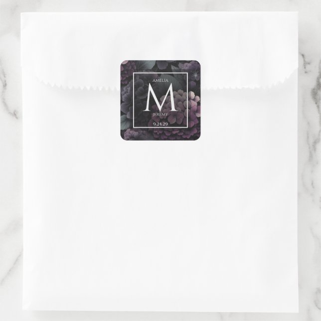 Purple Moody Floral Square Sticker (Bag)