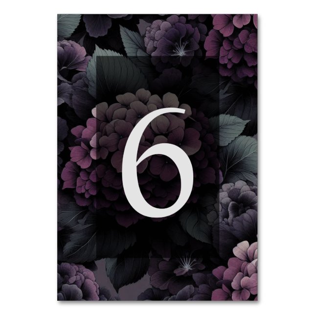 Purple Moody Floral Table Number (Front)
