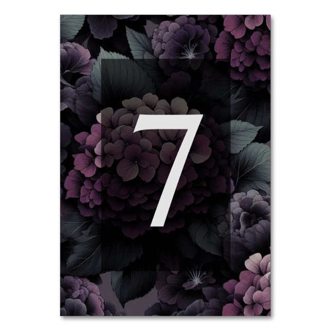Purple Moody Floral Table Number (Front)