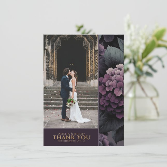 Purple Moody Floral Thank You Card (Standing Front)