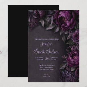 Purple Moody Flowers Sweet 16 Birthdy Invitation