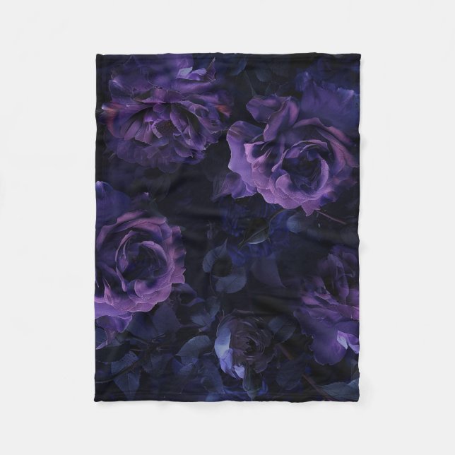 Purple Moody Roses Fleece Blanket (Front)
