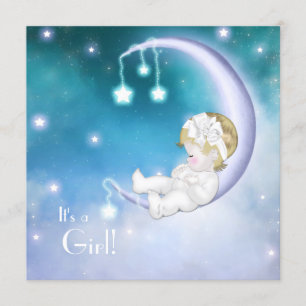 Purple Moon Baby Girl Shower Invitation