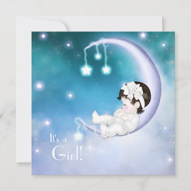 Purple Moon Baby Girl Shower Invitation (Front)