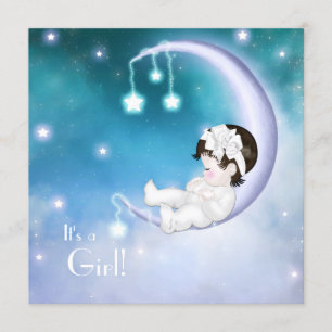 Purple Moon Baby Girl Shower Invitation