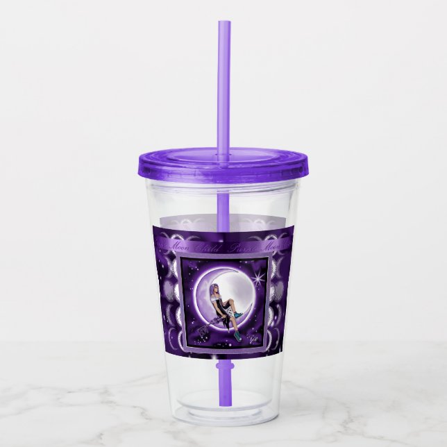 Purple moon child acrylic tumbler (Front)