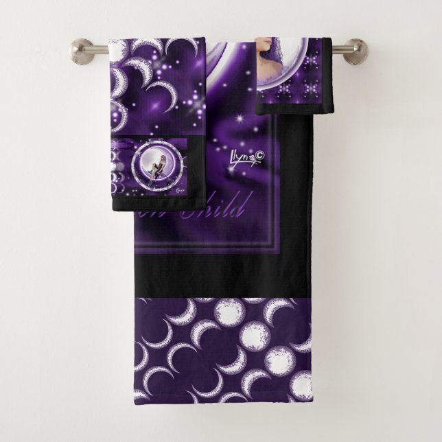 Purple Moon Child Bath Towel Set (Insitu)