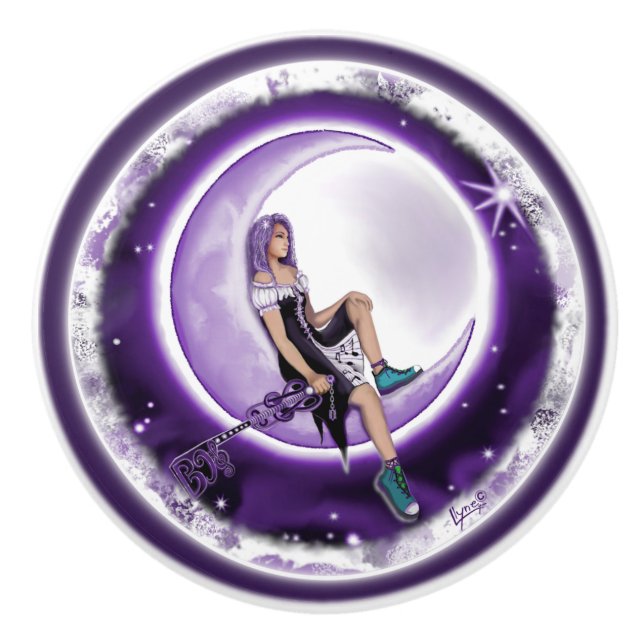 Purple Moon Child Ceramic Knob (Front)