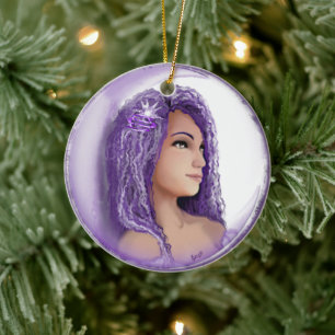 Purple Moon Child Ceramic Ornament