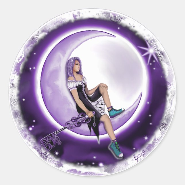 Purple moon Child Classic Round Sticker (Front)