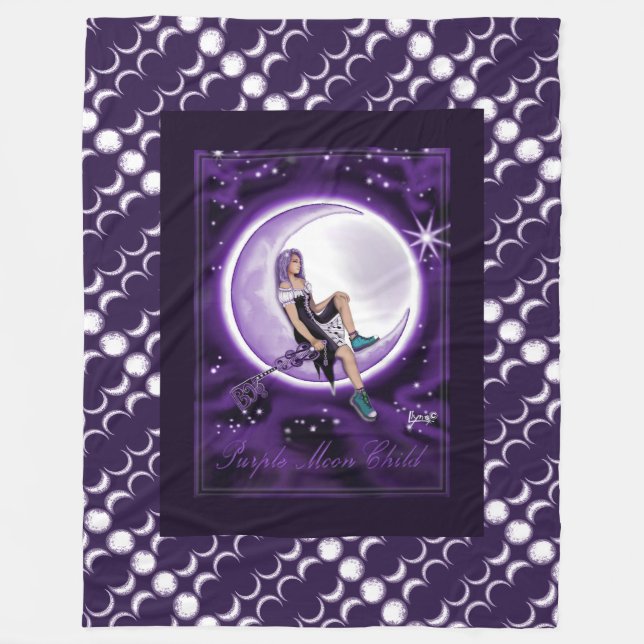 Purple Moon Child Fleece Blanket (Front)