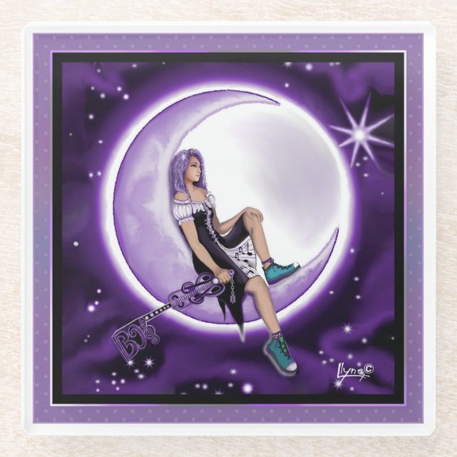 Purple moon child glass coaster (Front)