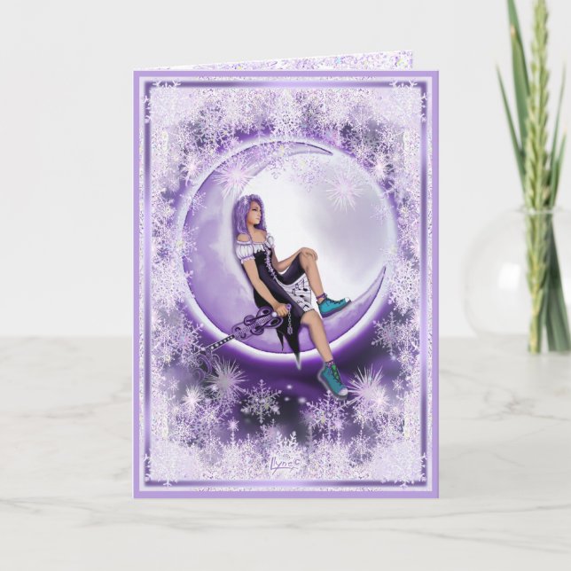 Purple Moon Child & snowflakes Card (Front)