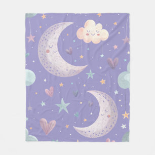 Purple Moon & Clouds Fleece Blanket