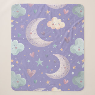 Purple Moon & Clouds Medium Sherpa Blanket