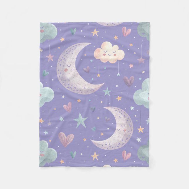 Purple Moon & Clouds Small Fleece Blanket (Front)