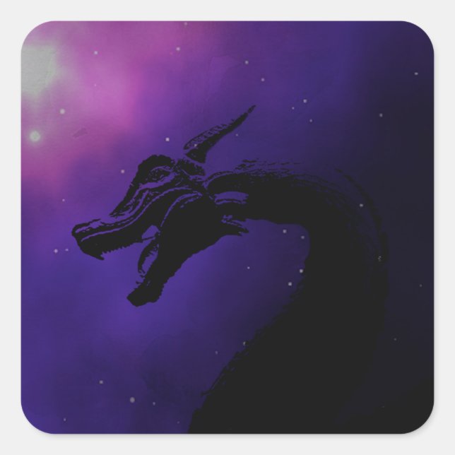 Purple Moon Dragon Illustration Square Sticker (Front)