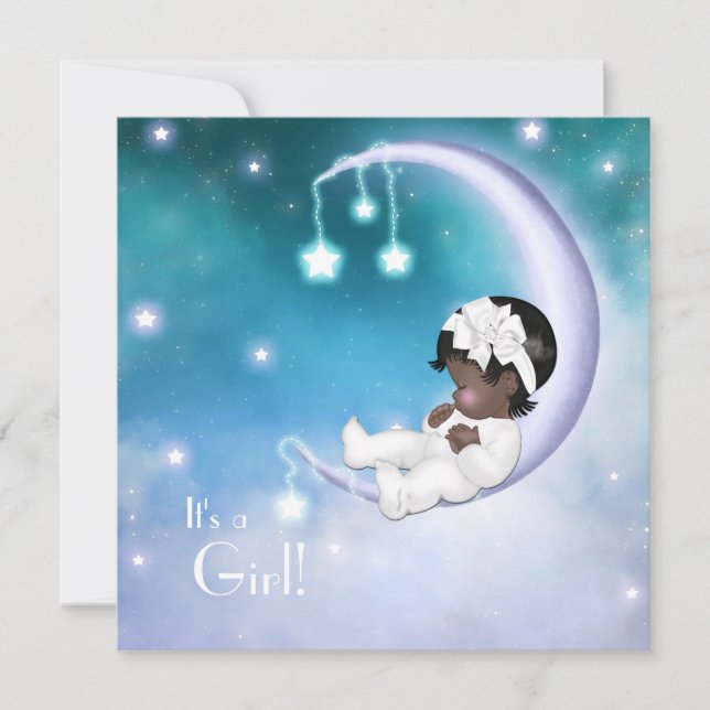 Purple Moon Ethnic Baby Girl Shower Invitation (Front)