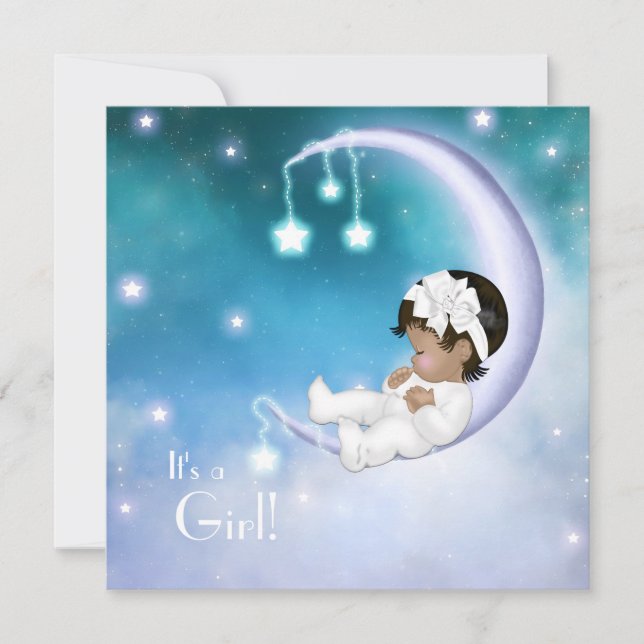 Purple Moon Ethnic Baby Girl Shower Invitation (Front)