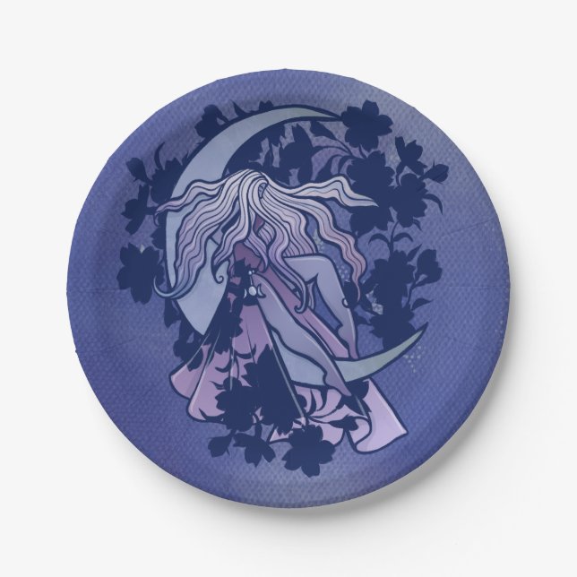 Purple Moon Goddess Wiccan Triple Moon Paper Plate (Front)