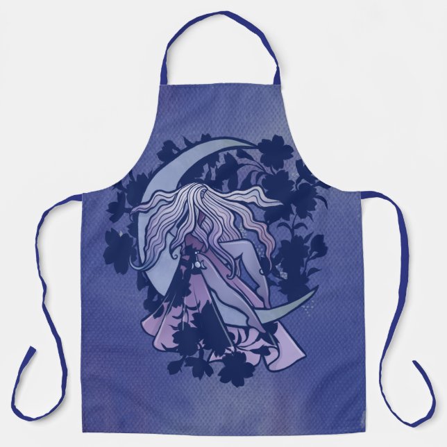 Purple Moon Goddess Wiccan Triple Moon Symbol Art Apron (Front)