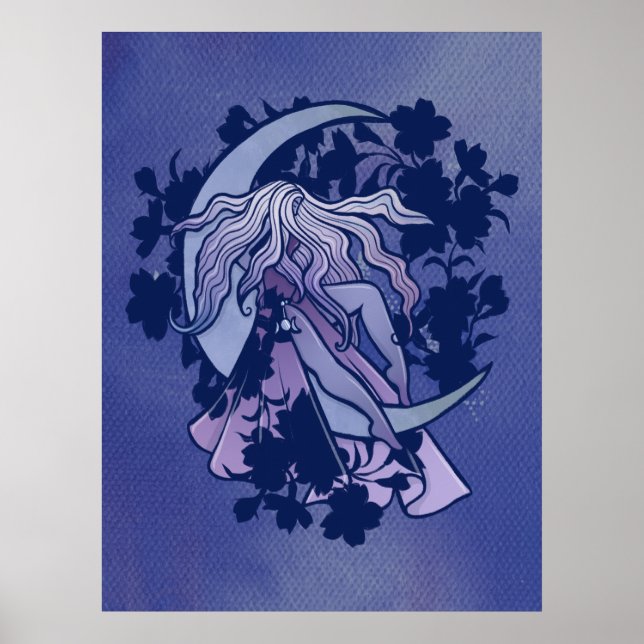 Purple Moon Goddess Wiccan Triple Moon Symbol Art Poster (Front)