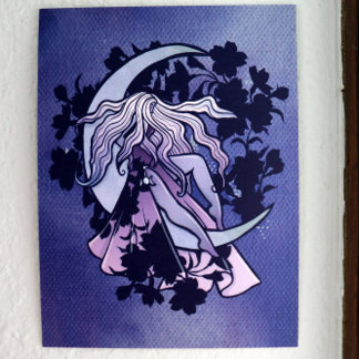 Purple Moon Goddess Wiccan Triple Moon Symbol Art Poster