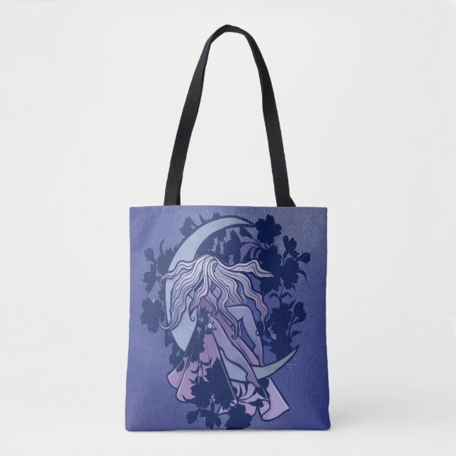 Purple Moon Goddess Wiccan Triple Moon Symbol Art Tote Bag (Front)