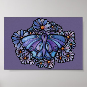 Purple Moon Moth Daisies Poster