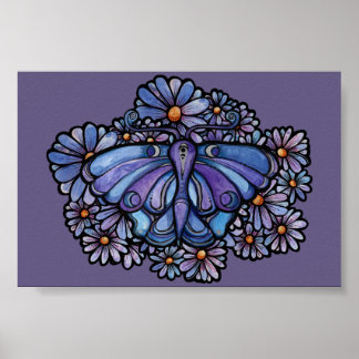 Purple Moon Moth Daisies Poster