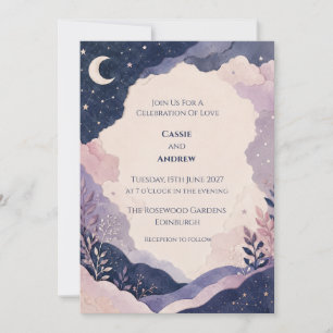 Purple Moon Mountain Wedding Invitation