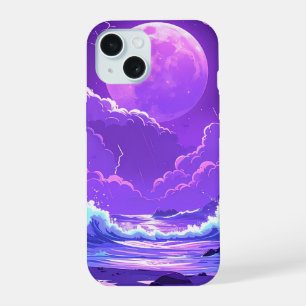 Purple Moon Over the Sea – Dreamy Night Sky iPhone 15 Case
