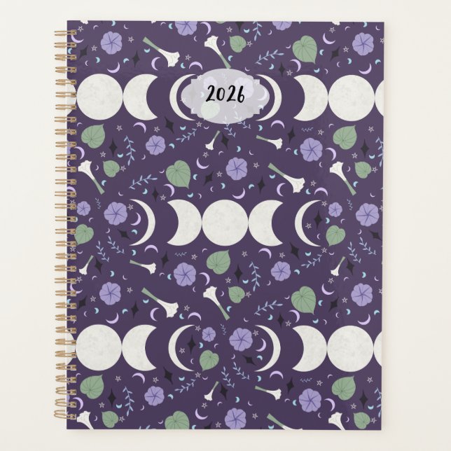 Purple Moon Phase Floral Pattern 2026 Planner (Front)