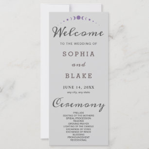 Purple Moon Phases Light Grey Wedding Program